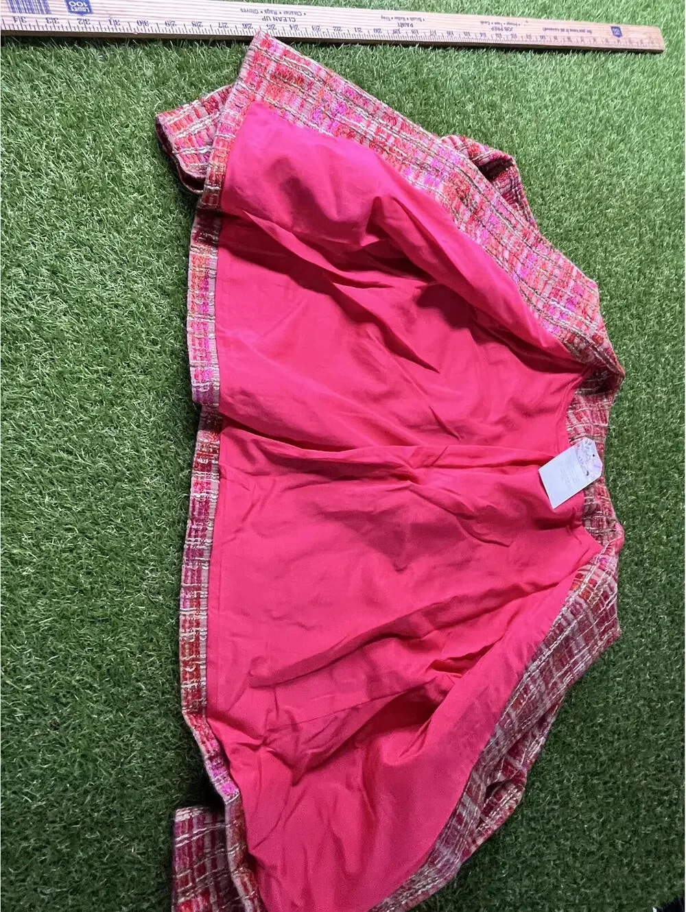 Pink and Orange Plaid Tweed Jacket‎ Chicos Medium Size 1